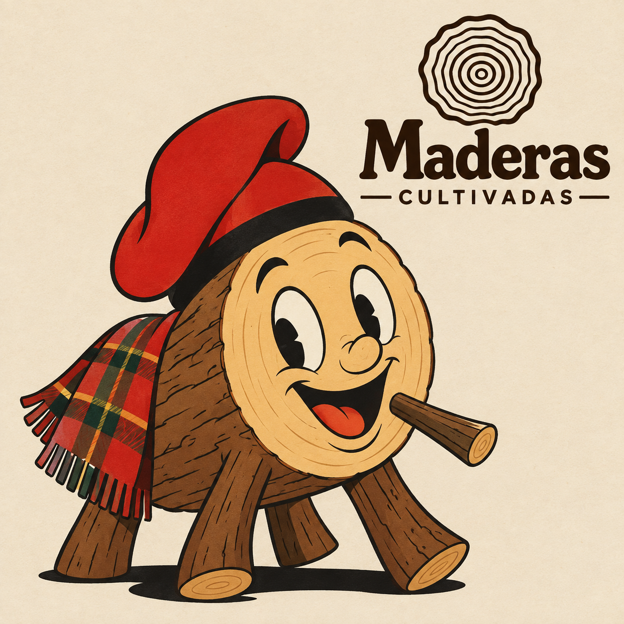Don Madero - Mascota de Maderas Cultivadas dando la bienvenida